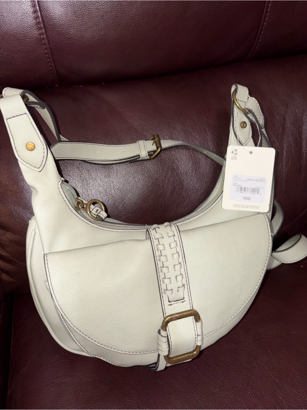 Neutral Cream Saddle Crossbody Bag with Brass Buckle